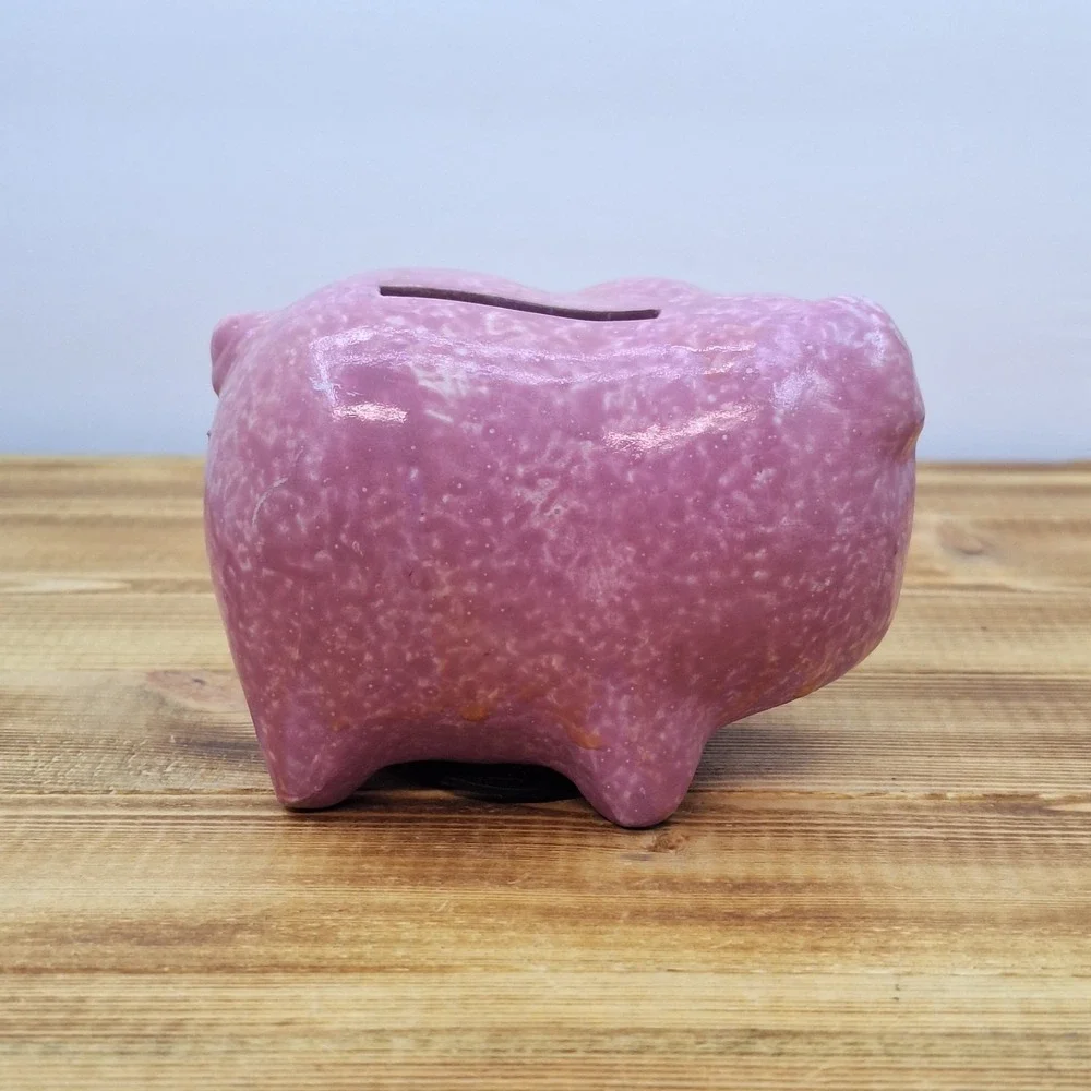 Vintage Lightweight‎ Retro Piggy Bank - Pink With Yellow Flower